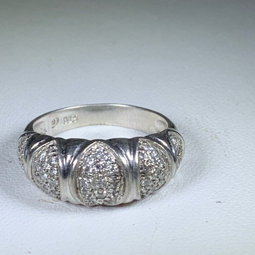Ladies Designer Sterling Silver Ring Diamonds Sz 9